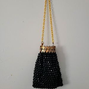 Antique Beaded Evening Bag Metal Frame Fringe Flapper Vintage